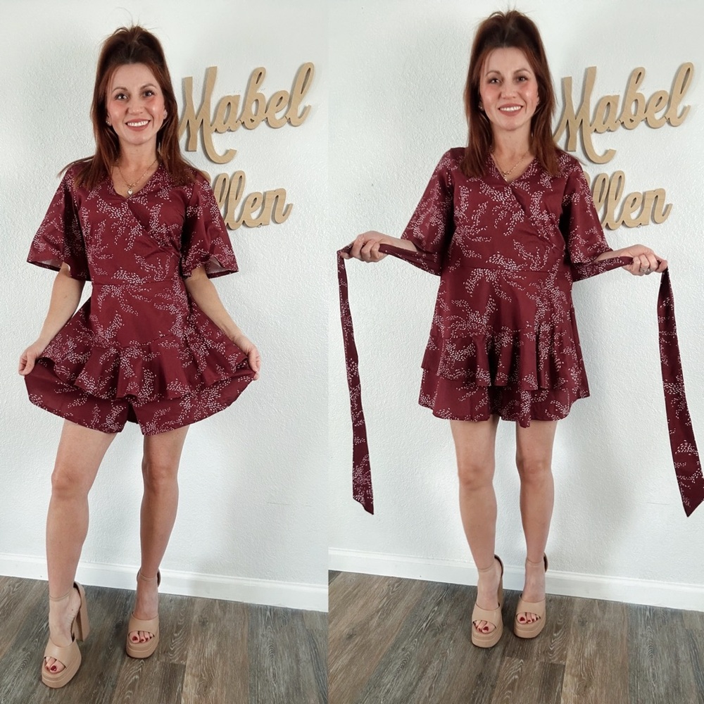 Mabel Ellen Elegant Burgundy Dress with Belt size Large